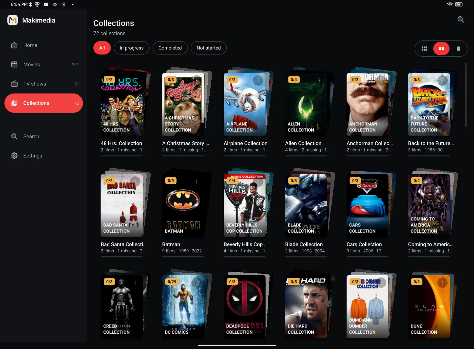 The Collections page on a tablet
