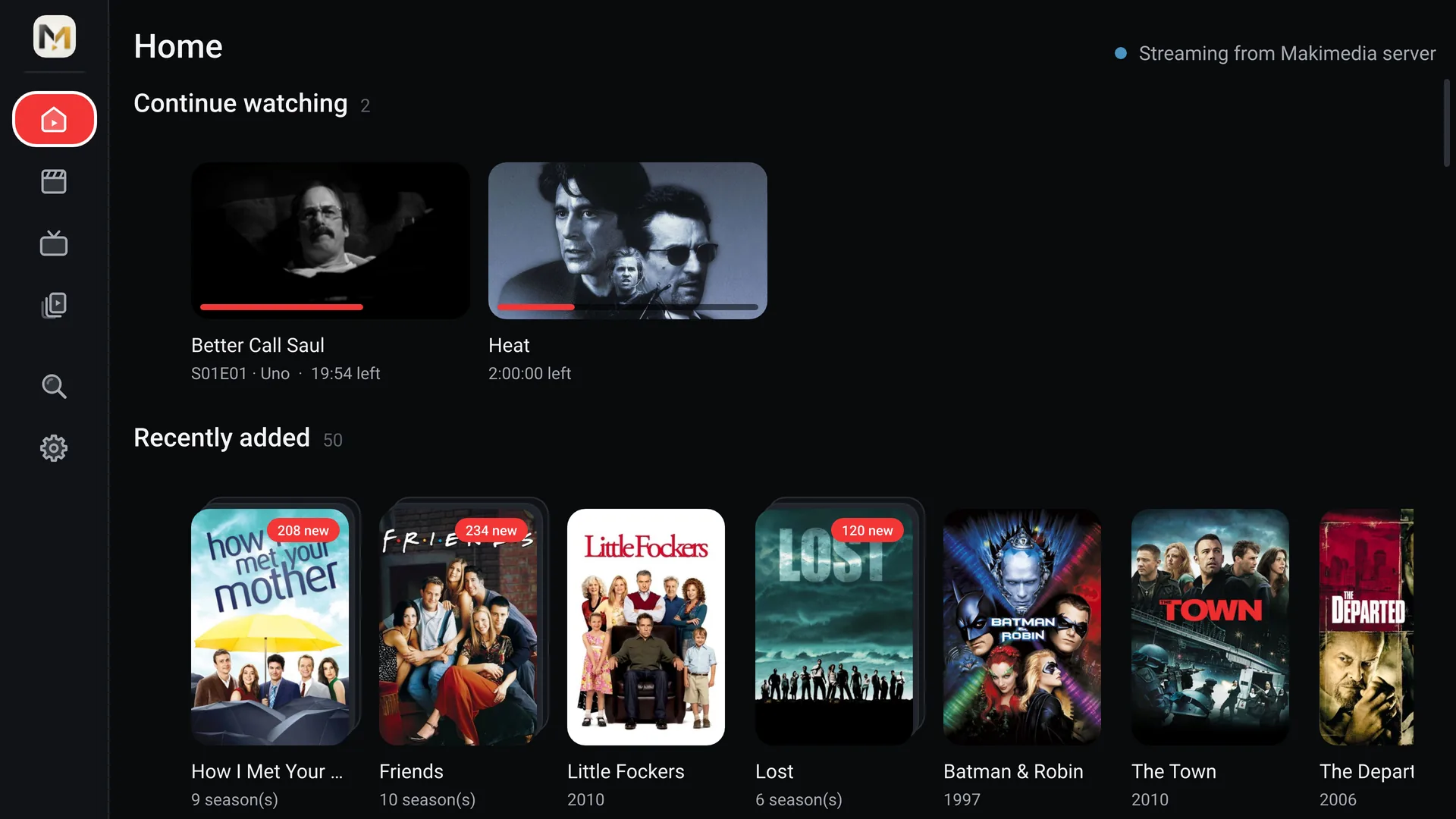 Makimedia Home on Android TV, streaming from a PC