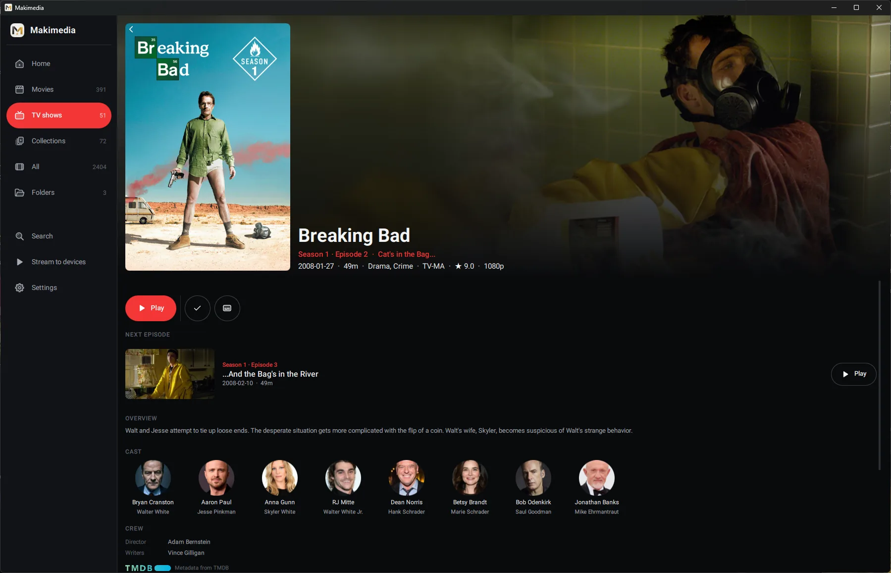 A Breaking Bad episode page, with the next episode ready below